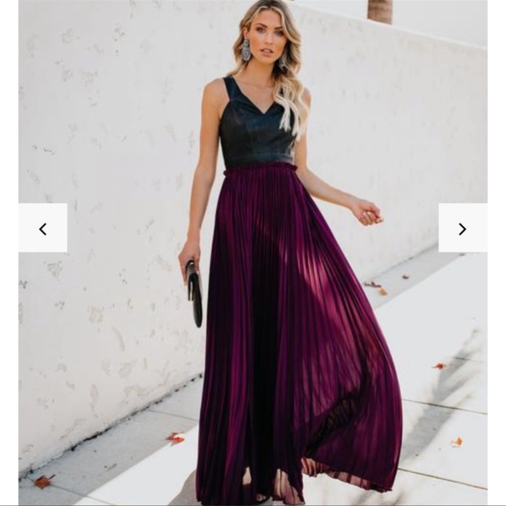 Vici Dolls Dresses: High & Defined Faux Leather Contrast Maxi Dress